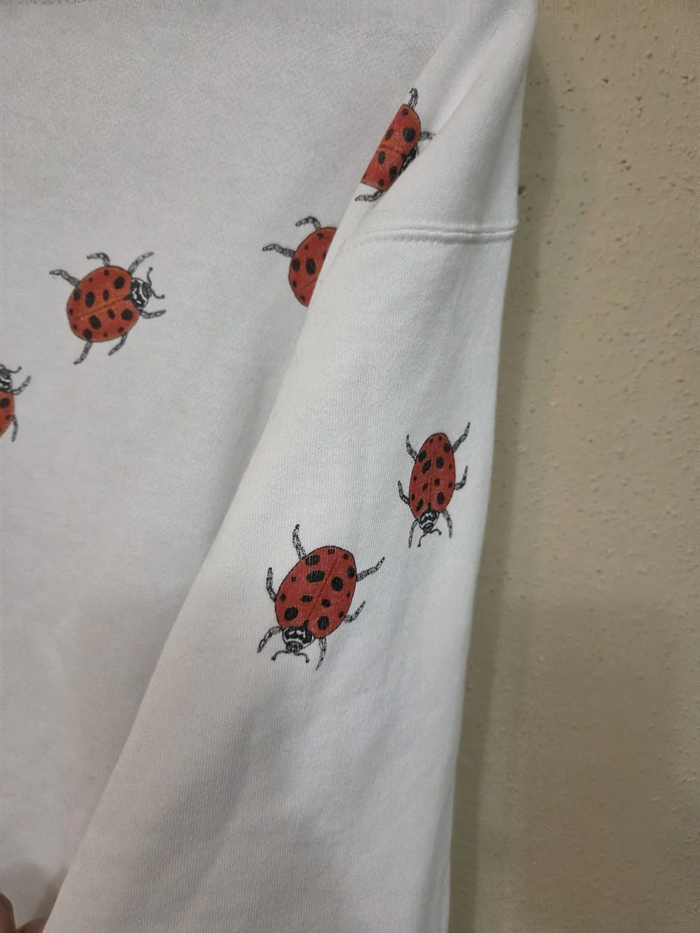 Vintage Hanes White Crewneck Sweatshirt with Red Ladybug Print 80's